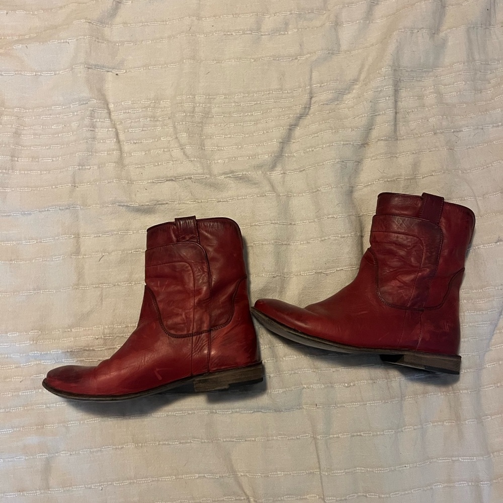 Frye Red Leather Ankle Boots